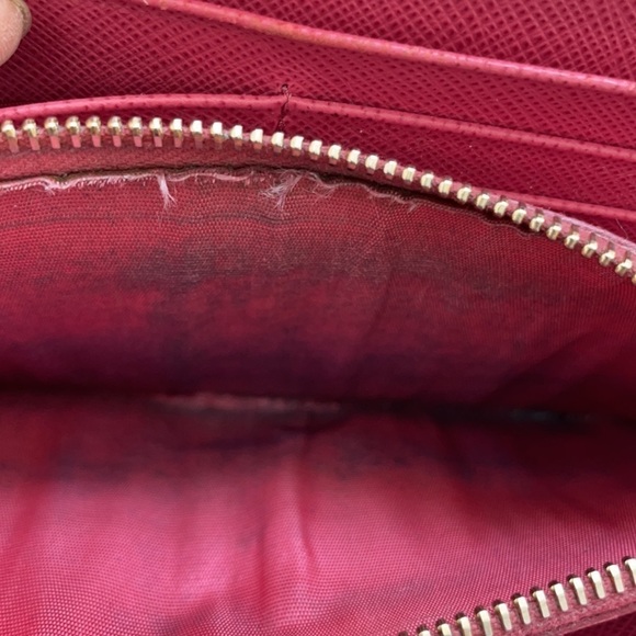 Prada Coral pink/ Peonia gold trim Saffiano leather long wallet - Picture 10 of 13